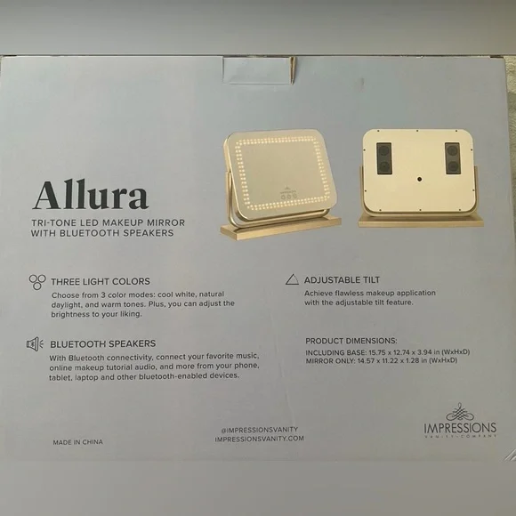 NEW Impressions Allura Tri-Tone LED Makeup Mirror with Bluetooth Speakers